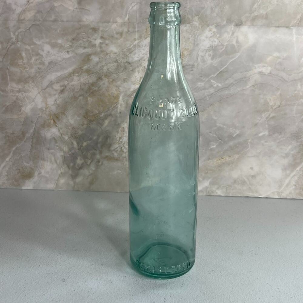 Vintage Clicquot Club Bottle Embossed Raised Lettering Blue Teal